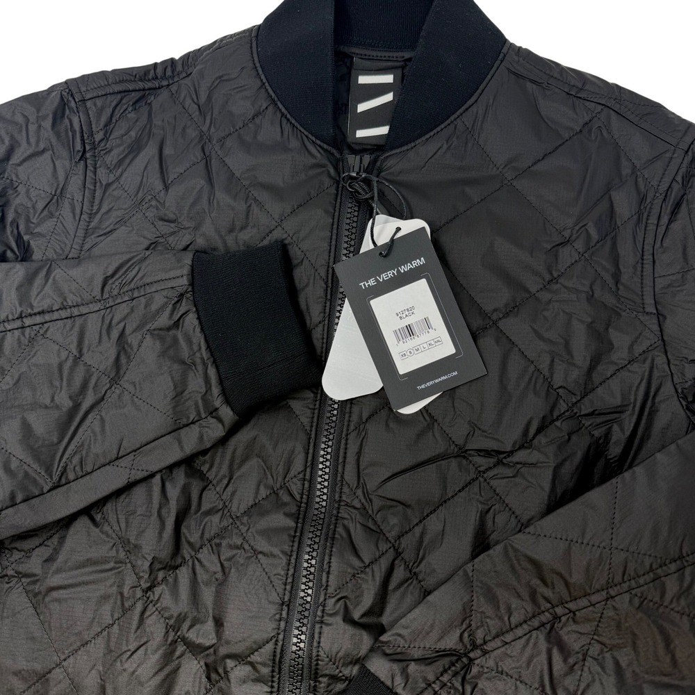 The Very Warm Mens Small Quilted Bomber Jacket Black Primaloft Insulated NEW
